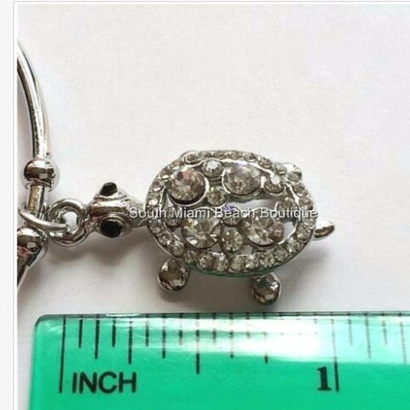 Sea Turtle Charm Bracelet Silver Plated Crystal Nautical Island Wire Bangle - Picture 6 of 8